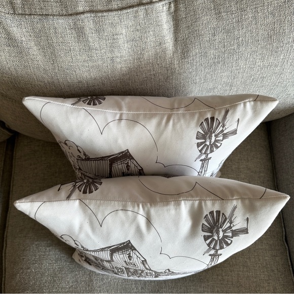 Farmhouse Barn with Windmill Throw Pillows Set of 2 16”x 16” - Picture 3 of 6